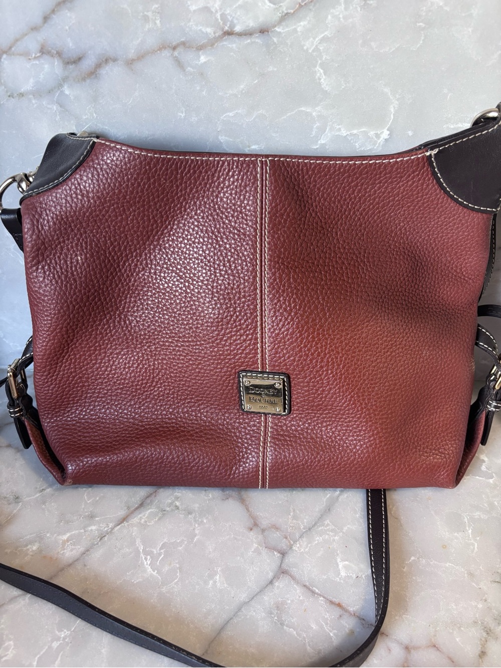 Dooney & Bourke Burgundy Pebbled Leather Shoulder Bag with Dark Trim